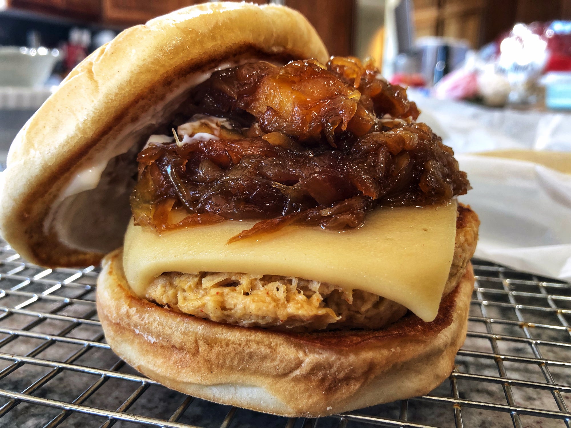 Vegan Burger with Smoked Gouda and Caramelized Apple and Onion Jam